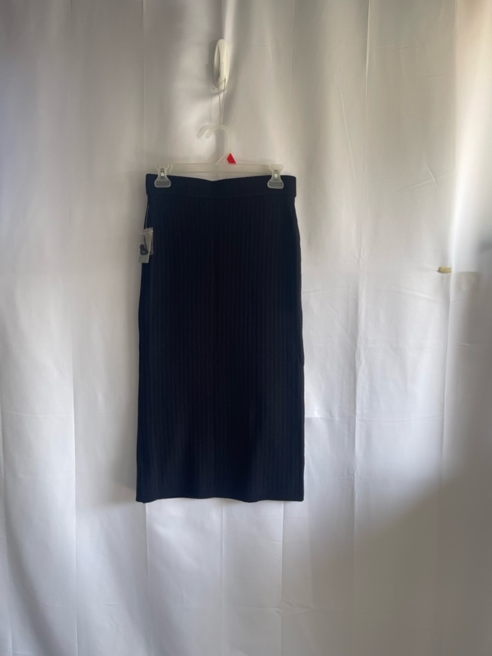 Anthropologie Black Ribbed High-Low Midi Skirt - Picture 3 of 6